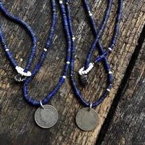 NORTH WORKS Japanese craftsman Century 5 cents Liberty nickel coin retro lapis lazuli silver shell necklace