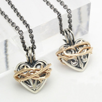 Ms collection handmade retro 925 sterling silver 10k gold vine three-dimensional love pendant necklace