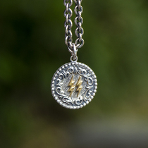 Blossom Japanese craftsman relief Tang grass pattern 18K double lightning 925 silver pendant