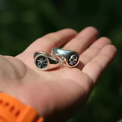 Jango Japanese Craftsman hand-vulcanized old eight awning star Lava Face Skull sterling silver solid ring