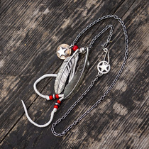 Lucky John Japanese hand hit Indian double feather pendant glazed silver bead five pointed star flywheel silver chain