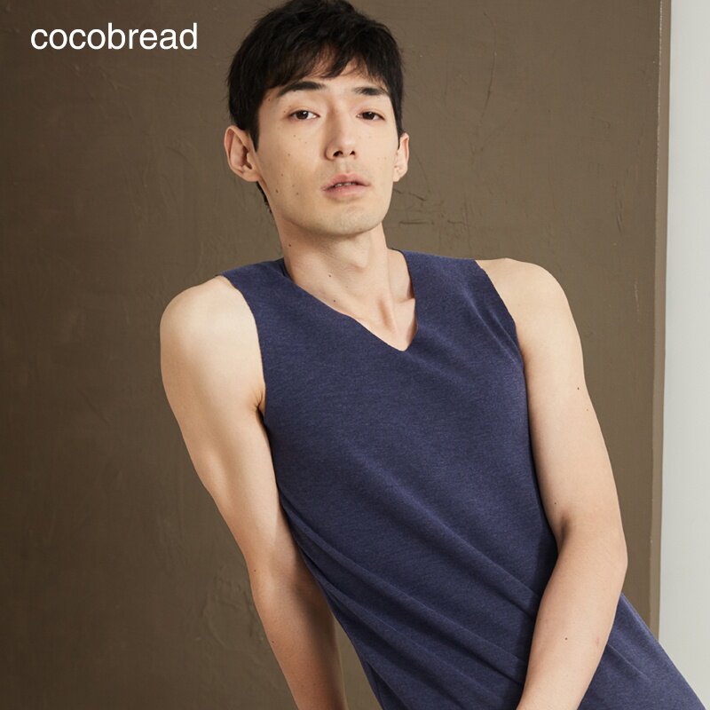 V collar Men's No Marks Warm Silk Plus Suede Thickened Cotton Inner Hitch Bottom Sleeveless Vest Black Tech Fever Blouse