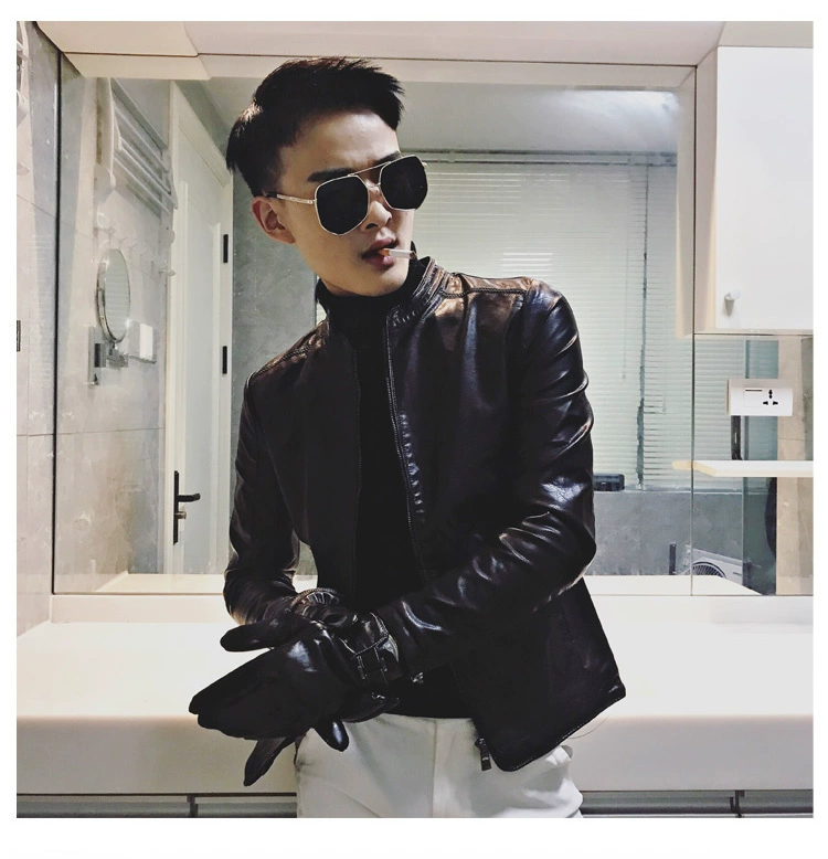 Da nam 2019 thu mới phiên bản Hàn Quốc của xu hướng tự tu luyện đẹp trai đầu máy da pu cổ áo đứng thương hiệu áo khoác thủy triều - Cao bồi