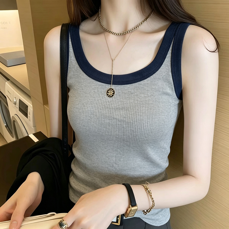 European-Style Gray Camisole for Women, 2026 Summer New Slim-Fit Sleeveless Unique Cotton Top for Outerwear