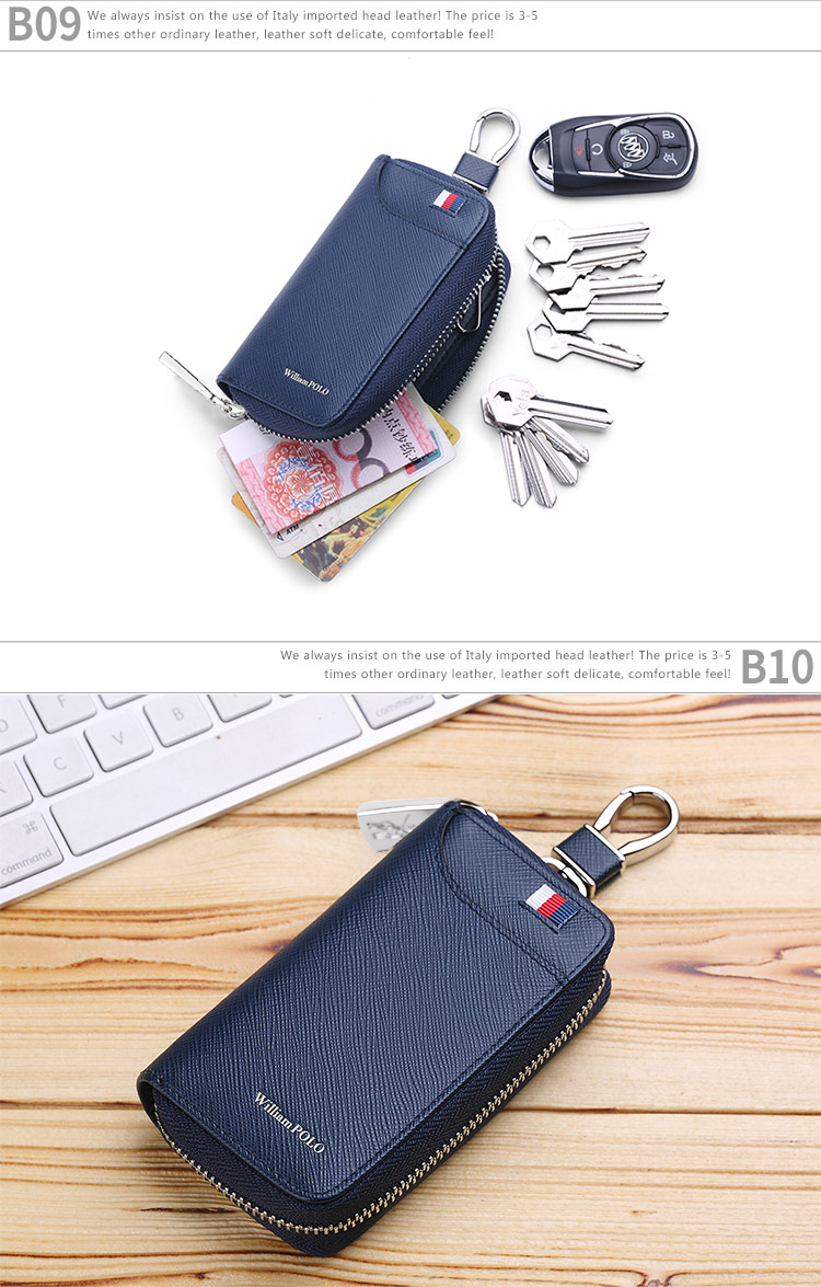 Hoàng đế Paul da túi chìa khóa của nam giới công suất lớn zip coin purse đa chức năng xe eo khóa key gói ví móc khóa da