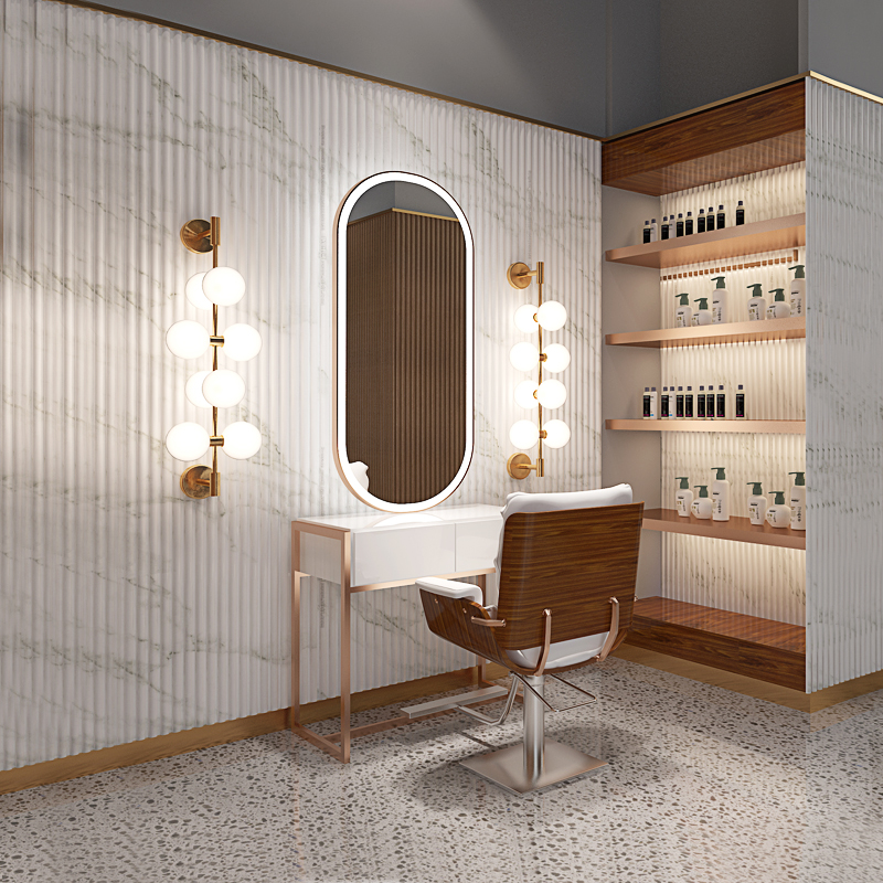 HairdressingShop single-sided mirror bench light lavish haircut mirror hanging wall hair salon special wall-mounted haircut mirror with LED light