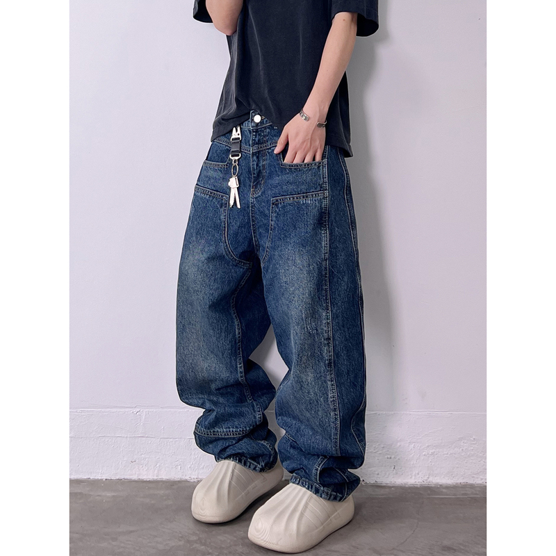 Staysane Spring and Autumn Loose Retro Versatile Casual Jeans Unisex Trendy Structured Street Denim Pants