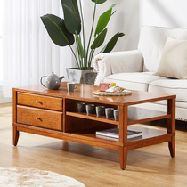 American Countryside Solid Wood Living Room Tea Table TV Cabinet Combination Home Small Family Type Square Coffee Table Containing Cabinet Drawer