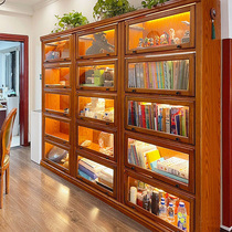 American solid wood bookcase with glass door floor home dust-proof corner bookcase containing integrated display cabinet locker