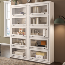 Bookcase with door solid wood floor American living room corner glass locker anti-dust integrated whole wall Home leaning against wall