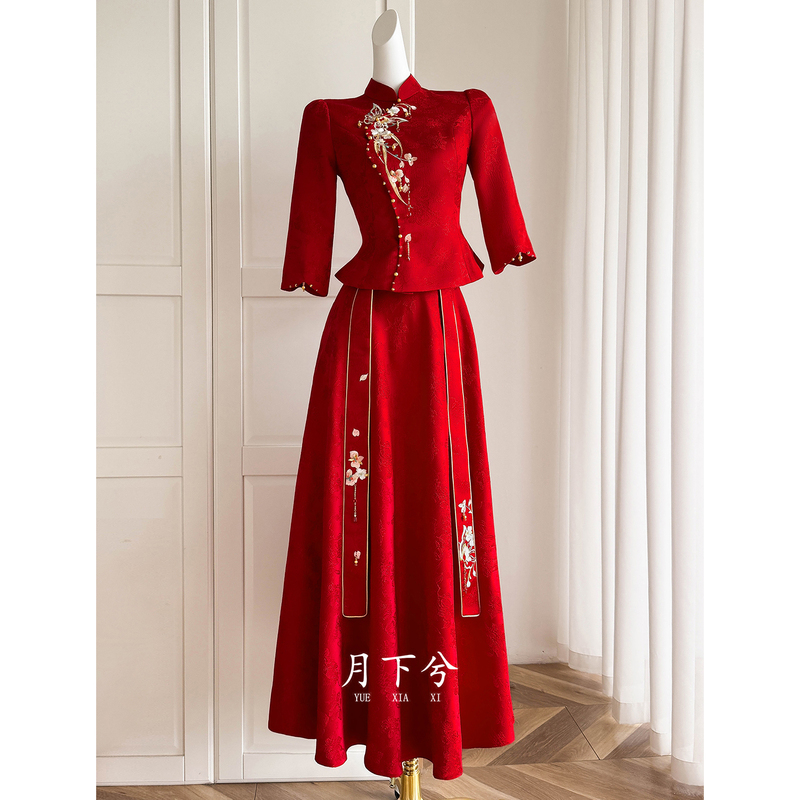 【Under the Moonlight-Flower Butterfly】Red Engagement Dress for Women 2026 New Style Wedding Bride Chinese-Style Toast Dress Wedding Gown