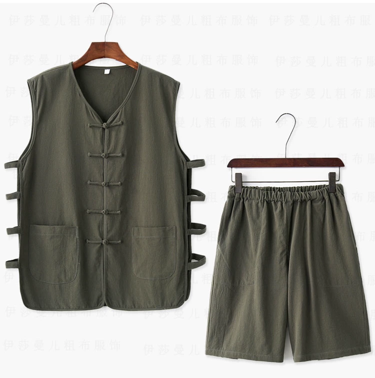 Mùa hè nam lanh cha vest Trung Quốc Tang phù hợp với mồ hôi thấm mồ hôi áo gió Trung Quốc vest vest vest