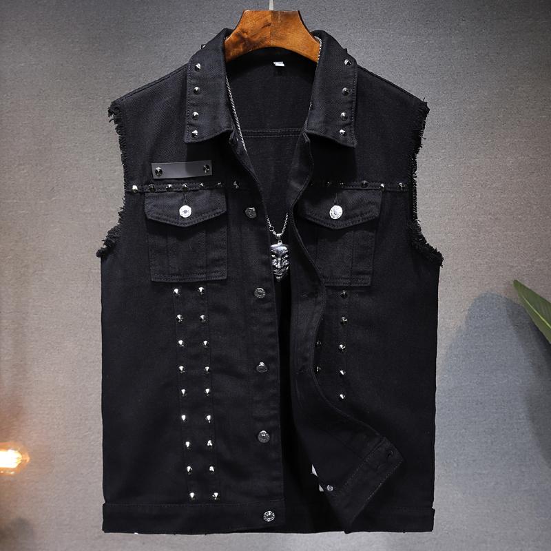 Spring and Summer Studded Denim Vest for Men and Women, European and American Style Biker Vest, Punk Sleeveless Jacket, Stage Outerwear, Plus Size Spring and Summer Studded Denim Vest for Men and Women, European and American Style Biker Vest, Punk Sleeveless Jacket, Stage Outerwear, Plus Size
