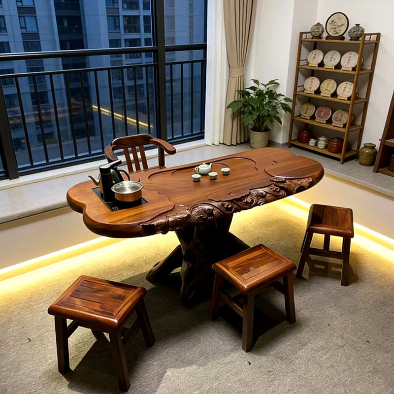 花梨木根雕茶台整体树根茶几原木树桩茶桌阳台家用泡茶海客厅茶桌