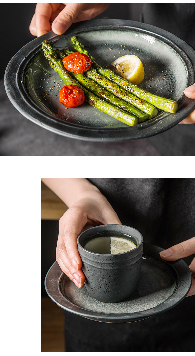 Nordic ins wind restoring ancient ways use ltd. ceramic tableware flat dish plates of ice crack glaze thick TaoPan plate