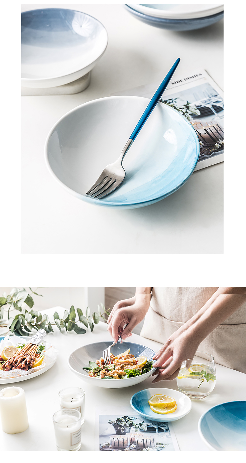 Nordic ins wind color hand - made web celebrity home Japanese ceramic dish salad dish soup plate plate