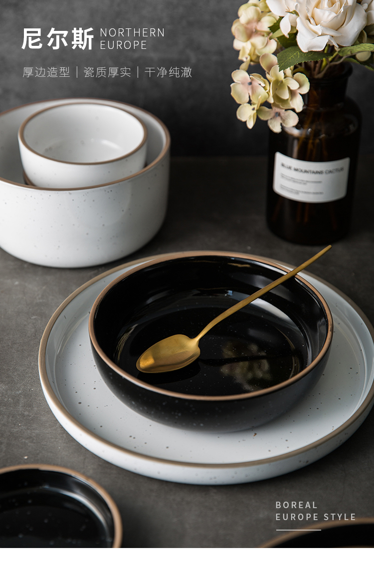 West fu Nordic contracted household ceramics thickening western flat dish dish ceramic bowl home eat rice bowl plate