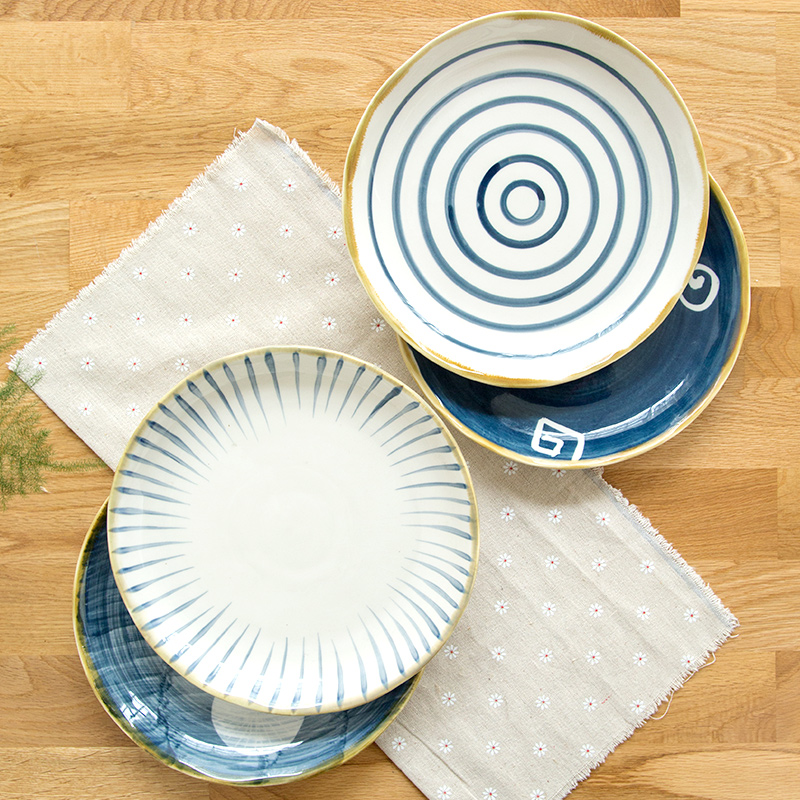 The Nordic ins hand color household wind Japanese blue and white ceramic plate of western - style food dish dish dish plate