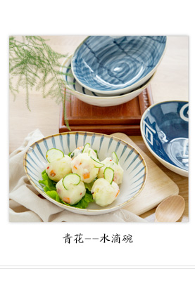 The Nordic ins hand color household wind Japanese blue and white ceramic plate of western - style food dish dish dish plate