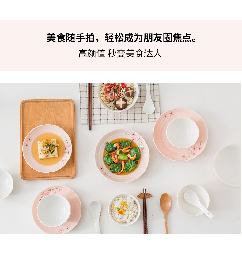 Nordic ins web celebrity express picking 6 people eat Japanese cherry blossom put household ceramic dishes dishes chopsticks tableware suit