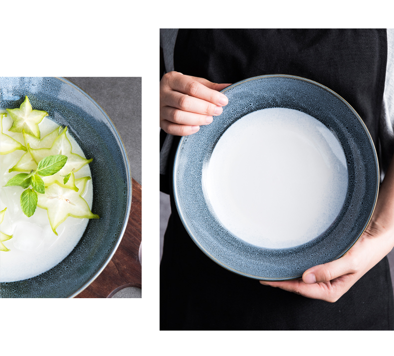 Nordic wind restoring ancient ways, simple web celebrity color Japanese continental household tableware ceramic bowl of soup bowl of soup bowl of disk plate