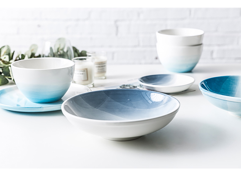 Nordic ins wind color hand - made web celebrity home Japanese ceramic dish salad dish soup plate plate