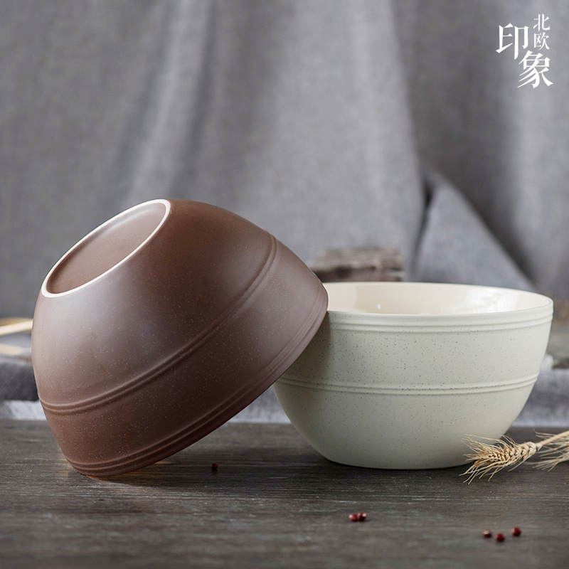 Matte enrolled Nordic vintage Japanese domestic large - sized ceramic bowl of the big bowl bowl of soup basin rainbow such as bowl bowl of salad dishes