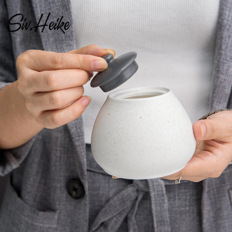 The Nordic ins contracted Japanese European - style kitchen ceramic with cover pot milk sugar sugar cylinder flavored coffee storage jar