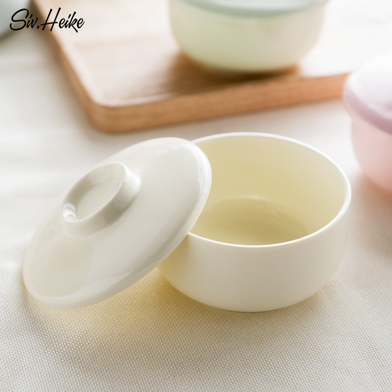 European Japanese lovely move household ceramic bowl with cover microwave oven roasted bowl bowl dessert steamed egg bowl of breakfast set