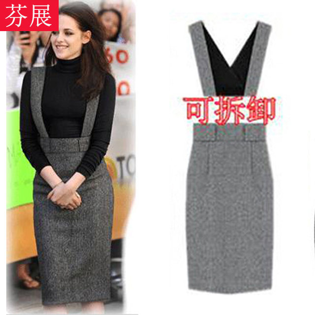 Fenzhan's new autumn and winter woolen suspender skirt high-waisted slim-fitting hip-hugging one-step skirt mid-length slim vest dress