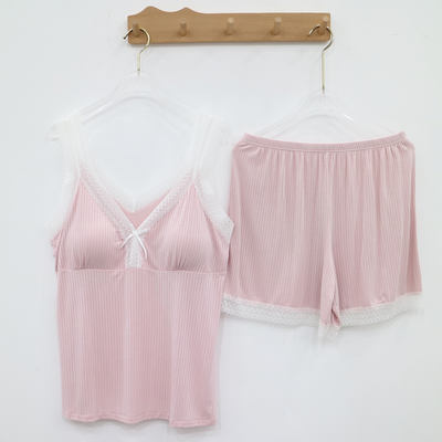 Spaghetti-strap pajamas for women, pure and stylish V-tie, chest pad, nude sleeping wonder, summer Modal 5D new oxygen cotton home wear set
