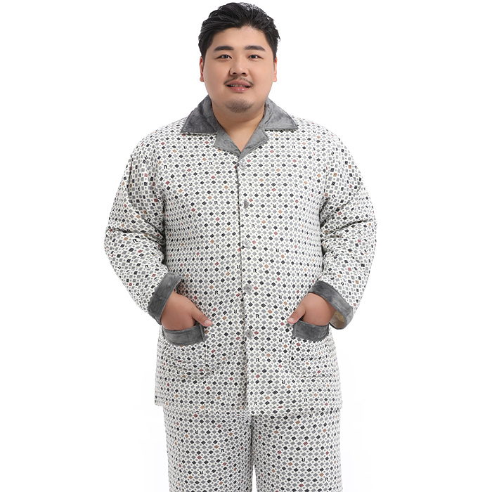 Mã lớn thêm 5XL cotton mỏng đồ ngủ kẹp bánh sandwich nam mùa thu và mùa đông Dịch vụ nhà trung niên của cha pijama nam