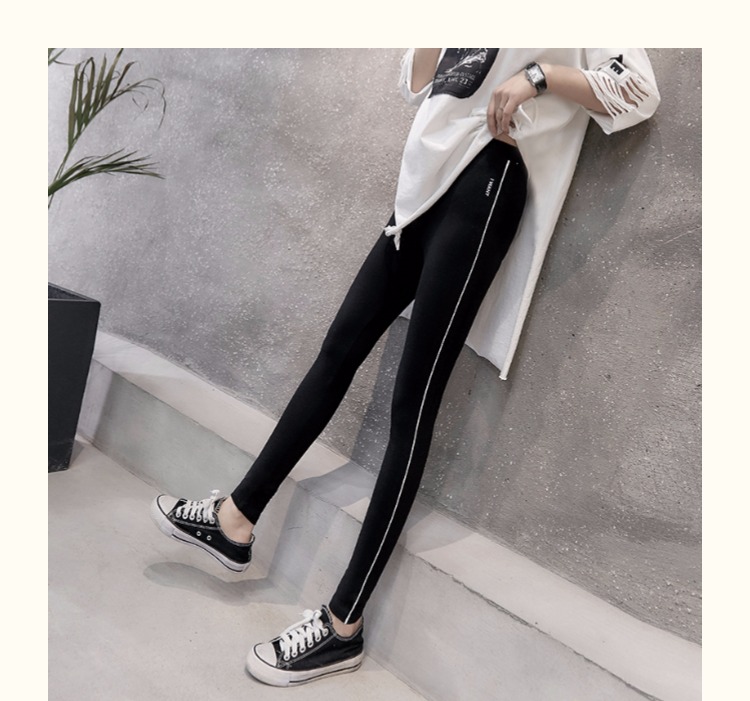 Mùa thu mới bên dải trắng quần legging cotton cao eo nữ quần mỏng mặc quần thể thao hoang dã quần nữ cho người béo