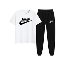 Nike Ton Boy Summer Clothing Suit Pure Cotton CUHK Boy Short Sleeve T-shirt Long Pants Thin Children Sports Two Sets Womens Tide