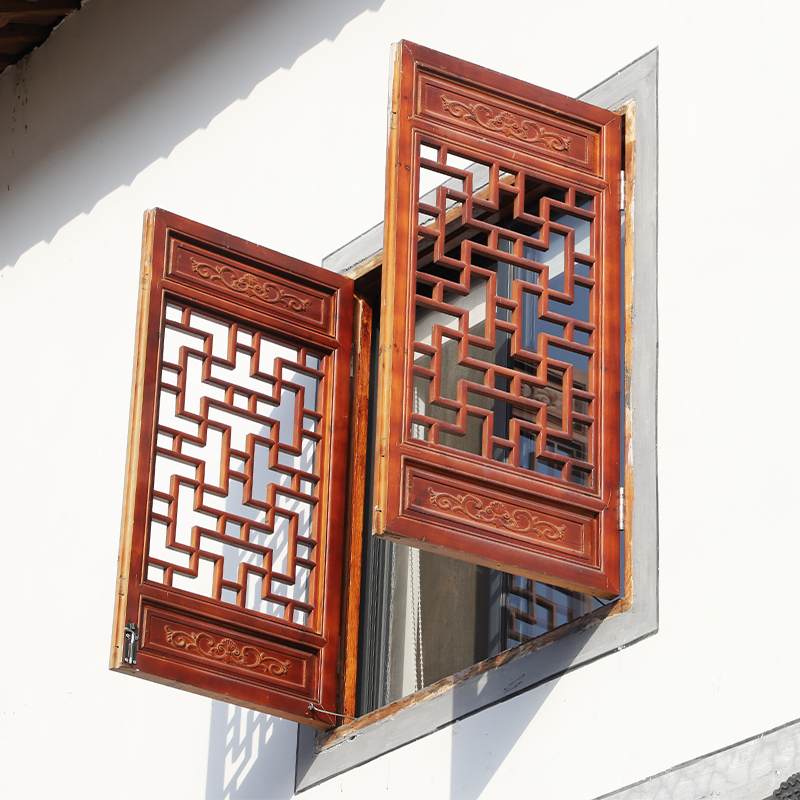 Dongyang wood carving antique doors and windows Chinese partition entrance screen Hollow solid wood lattice carved windows Flower window customization