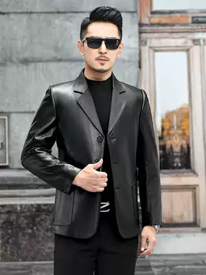 Haining leather leather men 2021 Spring and Autumn New slim leather suit middle-aged sheepskin thin coat