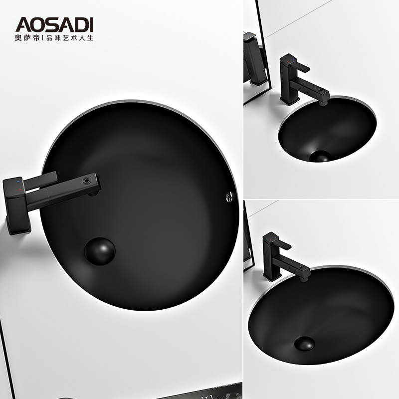 Ossa Oval in Germany Oval stage Basin Black Ceramic Washbasin Home Makeup room Embedded washbasin