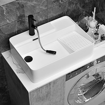 Ossa Terrace Basin Side Drain Home Wash Basin With Washboard Laundry Basin Balcony Wash Sink Ceramic Laundry Pool