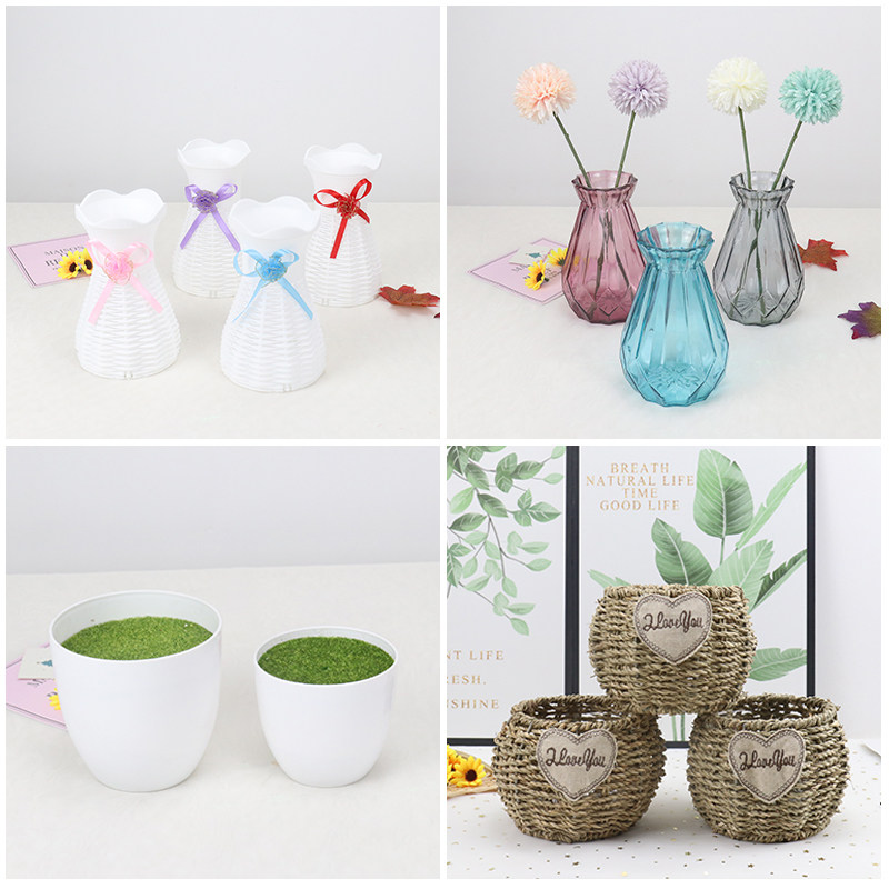 Creative Glass Vase Flower Arrangement Drying Flowers Flowers Plastic Small Bottle Minimalist Home Living Room White Ceramic Bottle Flower Arrangement