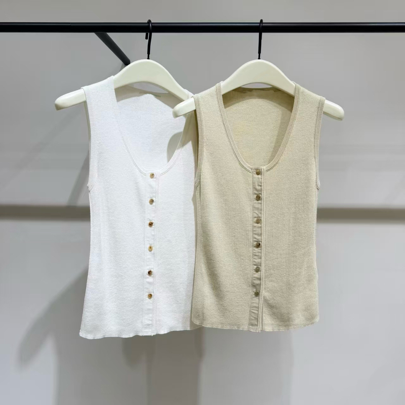 Ed Button Cardigan Knitted Vest Summer Cotton Hemp U-Neck Knitted Cardigan Slim Fit Knitted Vest