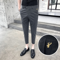 Embroidered ankle-length pants Men Slim Feet Korean version of trousers British casual Joker suit pants trend hair stylist pants
