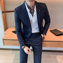 Striped suit mens suit a social person yuppie mens suit two-piece slim Korean version of formal coat tide