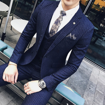 Korean version of the trend youth a set of mens handsome British striped suit suit suit mens casual small suit jacket