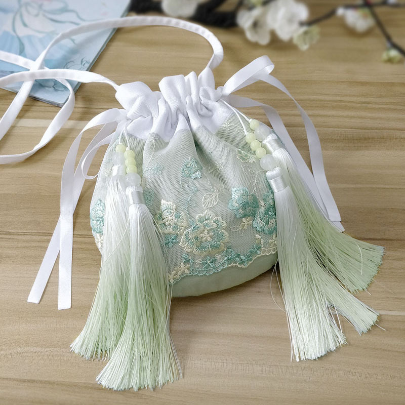 Xianfu Original Crossbody Hanfu Small Bag with Ancient Style Embroidery, Large Pouch, Fresh Green Color Xianfu Original Crossbody Hanfu Small Bag with Ancient Style Embroidery, Large Pouch, Fresh Green Color