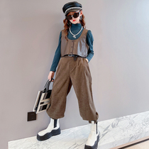 Girls Autumn Fashion Machia suit 2021 new Korean version Childrens foreign air fashion Three sets of CUHK Fairy Fried Street Tide Clothes