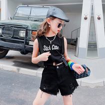 Girl Nets Red Suit 2021 Summer Trend Children Dress Braces Shorts Foreign Air Girl Breaking Hot Pants Two Sets