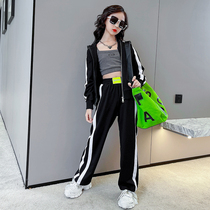 Girl Suit Nets Red Spring Autumn 2021 New Foreign Air CUHK Child Han Edition Sports Two Sets Children Trendy Autumn Clothes