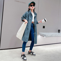 Girls wind clothes autumn clothing 2021 new foreign air CUHK Childrens spring and autumn trendy blouses in a knee jacket with a long section