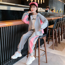 Girls autumn clothes suit 2021 new Korean version CUHK Tong Yang Gas Childrens clothing online Red girl sports Two sets of damp