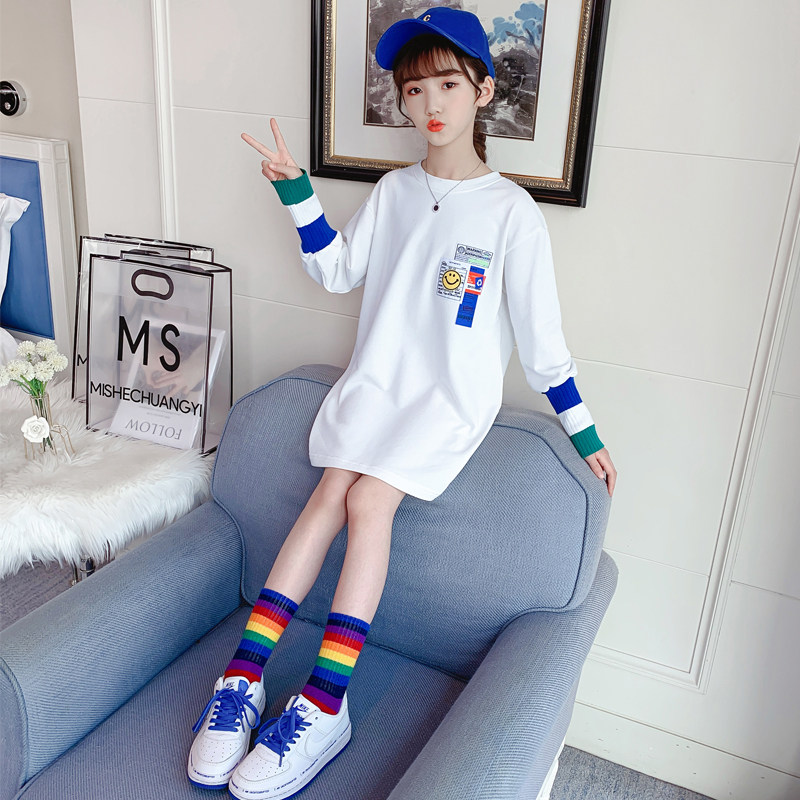 Girl's T-shirt Long sleeves 2021 Spring dress New Child foreign Grand Scouts Bottom Shirts Pure Cotton Loose Blouse in Long version